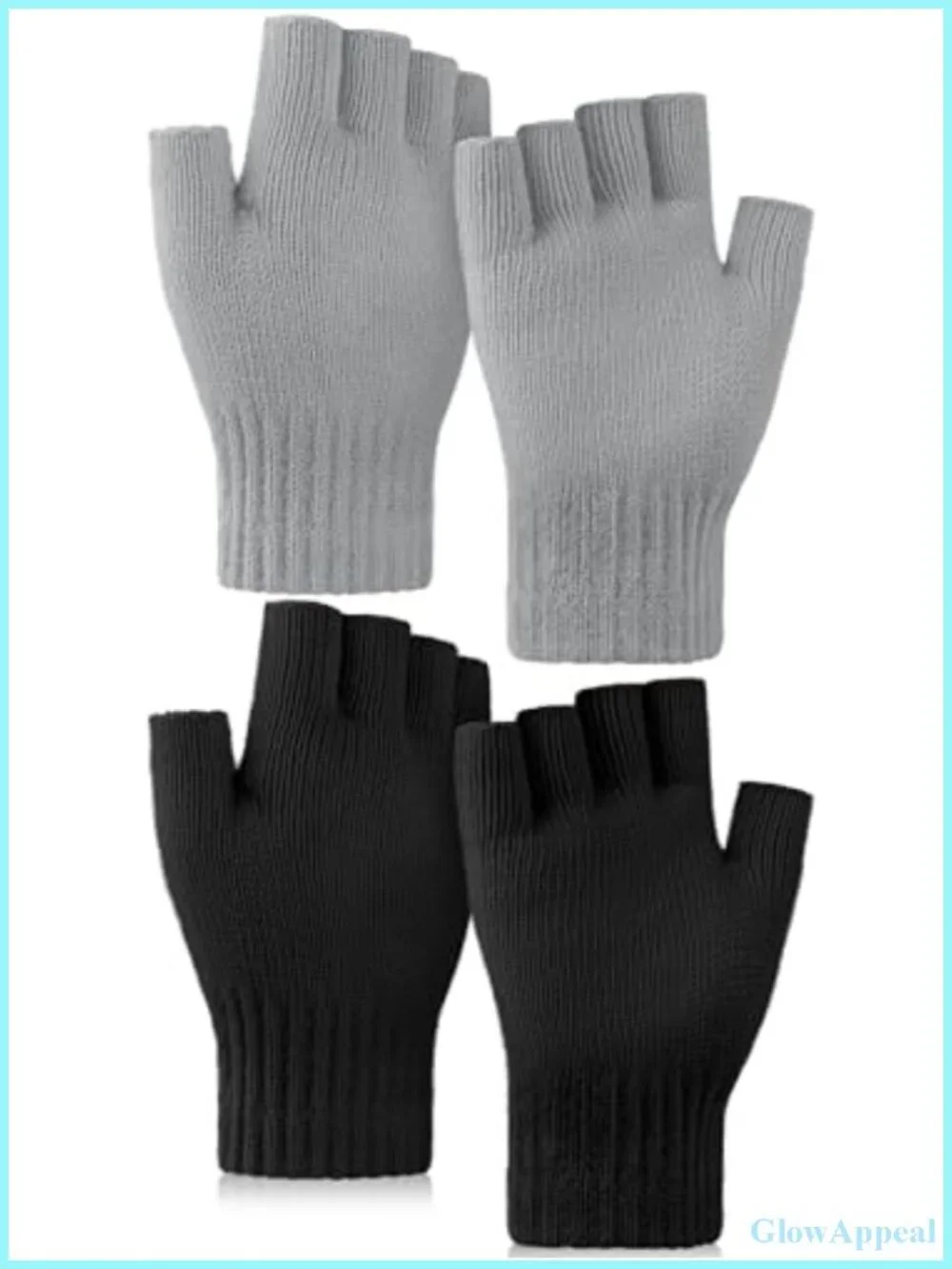 2 Pairs Fingerless Gloves Women Men Winter Cashmere Warm Knit Stretchy Unisex